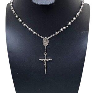 Vintage Sterling Silver Catholic Rosary Beads Miraculous Medal Estate Necklace